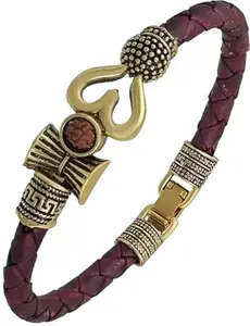 Trishul Rudraksha Bracelet for Men – Stylish Lord Shiva Kada with Damru Design | Adjustable Braided Leather Wristband for Spiritual Energy, Protection & Fashion | Mahadev Religious Kada for Boys & Men