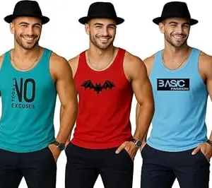 EARTH STAR Men's Cotton Tank Top Collection, Sleeveless Gym Vest | Vest for Men | Graphic Print | Casual Wear Vests for Workout