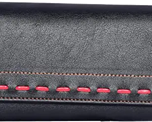Bag Pepper Pu Leather Thread Design Wallet for Women Girl's Purse Handbag Clutch Bags (Dark Black)