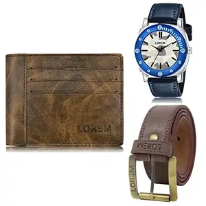 LOREM LOREM Mens Combo of Watch with Artificial Leather Wallet & Belt FZ-LR54-WL19-BL02