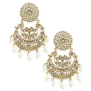 Vanee Traditional Gold Plated Chandbali Kundan and Pearl Earring For Women CJ100103WH