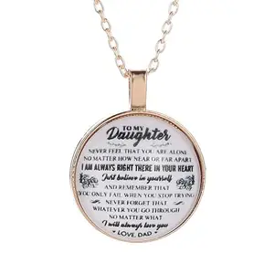 GOHO To My Daughter Love Dad Engraved Pendant Necklace in Gold Tone