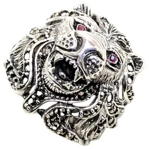 Rajasthan Gems Mens Lion Ring 925 Sterling Silver Marcasite Stone Handmade Unisex Men Women Gift k148 (17)