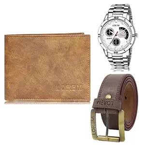 LOREM Mens Combo of Watch with Artificial Leather Wallet & Belt FZ-LR101-WL13-BL02