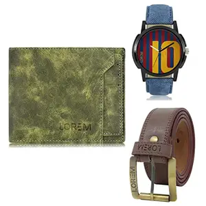 LOREM Watch-Artificial Leather Belt & Wallet Combo for Men (Fz-Lr10-Wl16-Bl02)