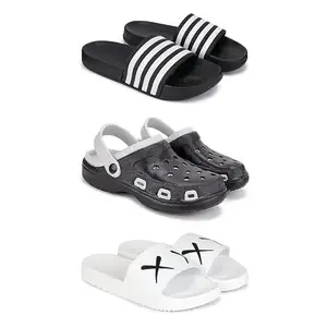 WINGSCRAFT Lightweight Classic Slider || Sandals with Clogs for Men-Combo(3)-3024-3018-3029-9 White