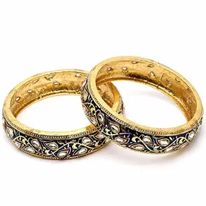 Karatcart Set of 2 Antique Blue Meena Gold Plated Bangles for Women