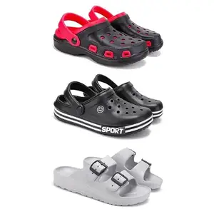 Lightweight Classic Clogs || Sandals with Slider Adjustable Back Strap for Men-Combo(3)-3017-3014-3114-10 Grey-5589