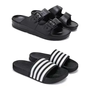 WINGSCRAFT Men's Rover Lightweight Comfortable| Slides|Clogs| Sandals with Adjustable Back Strap for Men Combo(AD)-3115-3024-10 Black