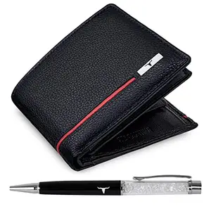 URBAN FOREST Stag Black/Red Leather Wallet & Pen Combo Gift Set for Men