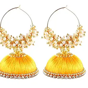thread trends Handmade Silk Thread Jhumki Earrings for Women Silk Dori Jhumki Earring Color Yellow C