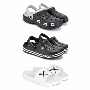 DRACKFOOT Lightweight Classic Clogs || Sandals with Slider for Men-Combo(3)-3018-3014-3029-10 White