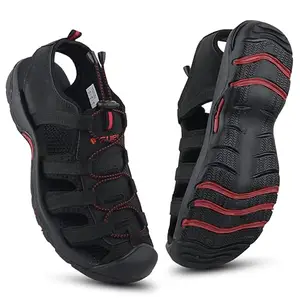 FUEL Soldier-06 Flexible Fisherman Comfortable & Breathable Sporty Look Outdoor Sandals for Men in Protective Bump Toe with Anti-Skid & Trendy Footwear (Black-Red, 11UK)