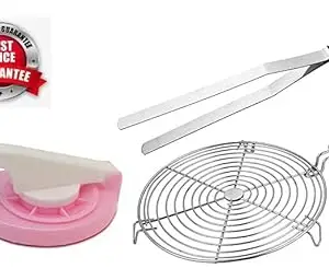 NewQ Plastic Manual Heavy Puri Maker Press Machine Roti Maker, Chapati Maker With Stainless Steel Grill Papad Roaster Chapati Toast Spiral Round and Stainless Steel Chimta.