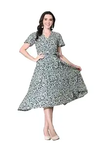 DECKEDUP Women's Kalamkari A-line Wrap Dress (SKF856_Green_XL)