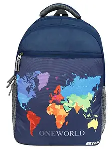 Bleu School Bag 2026 - WorldMap Print with Laptop Compartment 18