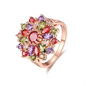 Jewels Galaxy Glamorous Sparkling Colors AAA Swiss Cubic Zirconia 18K Rose Gold Plated Floral Design Ring Party (8) (SMNJG-RNGI-5011_S8)