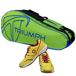 Gowin Badminton Shoe Smash Yellow Size-7 with Triumph Badminton Bag 303 Lime/Royal