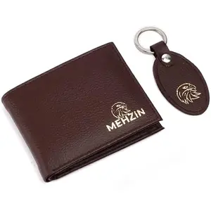 MEHZIN Men Formal Brown Artificial Leather Wallet & Key Ring 2Pcs Combo Gift Set (5 Card Slots) Wallet & Key Ring Combo Gift Set Style-192