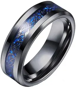 Stainless Steel Tungsten Rings for Women Men Wedding Bands Celtic Dragon Carbon Fiber Inlay Beveled Edges Polished Comfort Fit
