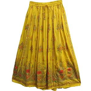 Fashion Passion India Women's Viscose Traditional Clothing Long Skirt (Yellow, Free Size)
