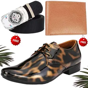 Attractive Formal Shoes/Party Shoes/Shoes Combo with Free Wallet & Belt for Men and Boys (BAZAAR6093_RT-Tan-101) Multicolor