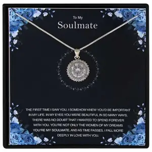 Bling Queen Women's Silver Plated Teardrop Pendant With To My Soulmate Message Card, Teardrop Necklace With Message Card, Cubic Zirconia Pendant Necklace, Necklace With Message Card, Pendant with Chain(Silver)