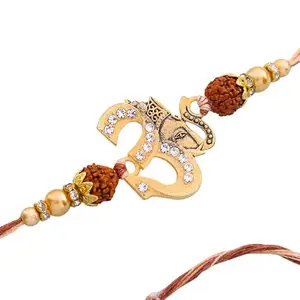 Floweraura Premium Handcrafted Radiant Tradational Om Ganesha Rudraksha Rakhi With Roli Pack For Raksha Bandhan - Rakhi For Brother, Bhai, Kids, Bhaiya, Cousins & Raksha Bandhan Gift