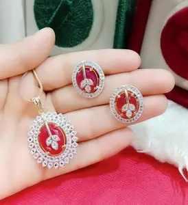 Necklace Set for Girls & Women | American Diamond Necklace Set | (RED)