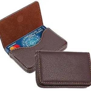SHRSKY Pocket Sized Stitched PU Leather Credit Card Holder Visiting Business Card Case Wallet with Magnetic Shut for Men & Women (10 x 6 x 1.6 cm, Coffee Brown)