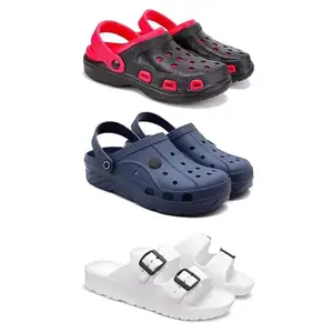 DRACKFOOT-Lightweight Classic Clogs || Sandals with Slider Adjustable Back Strap for Men-Combo(5)-3017-3098-3113-8 White
