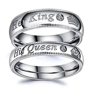 MEENAZ Couple Rings for women girls lovers men boys girlfriend Couples Husband wife Gf BF AD Stylish Valentine American diamond Adjustable Love 2 Platinum Silver Finger Ring Combo set king queen-111