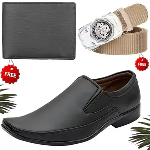 Vitoria Men's PU Formal/Party Shoes | Shoes Combo with Free Wallet & Belt | Stylish & Comfortable | Ideal for Office, Casual Outings, Parties (5474_VTOR-BLK-2003) (Multicolor)(Size: 9UK)