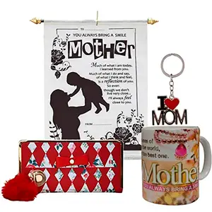Saugat Traders Useful Gift for Mother - Coffee Mug, Scroll Card, Wallet & Key Chain - Mother's Day | Birthday | Anniversary Gift for Mom, Mother in Law