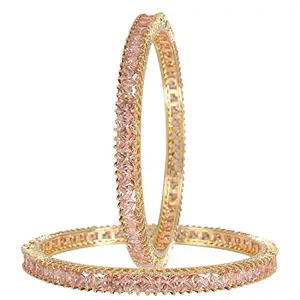 Ratnavali Jewels Gold Plated Golden American Diamond Cubic Zirconia Latest Traditional Chudi Bangles for Women/Girls