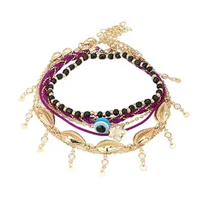 Carlton London Set of 6 Gold Plated Beaded Multi-Layered Anklet