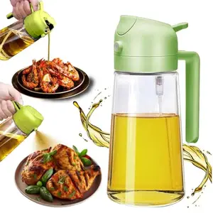Automatic Oil Dispenser with Pour Spout, Glass Container, Kitchen Condiment Bottle, Green and White