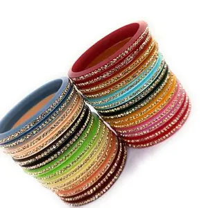Multicolor, Golden Zircon Stone Studded, Seep Plastci Bangles Set of 28 bangle / 14 color for Women and Girls by SBS (2.6)