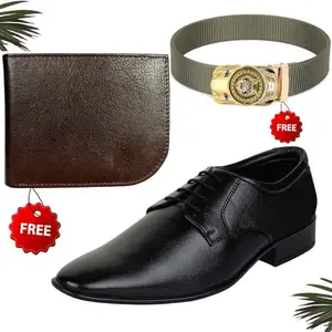 Fashionable Trendy Formal Shoes/Party Shoes/Shoes Combo with Free Wallet & Belt for Men and Boys (BAZAAR2389_TCC-BR-301) Multicolor