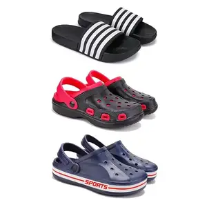 Lightweight Classic Slider || Sandals with Clogs for Men-Combo(3)-3024-3017-3069-10 Blue (COMBO(3)-3024-3017-3069-10__BZ)