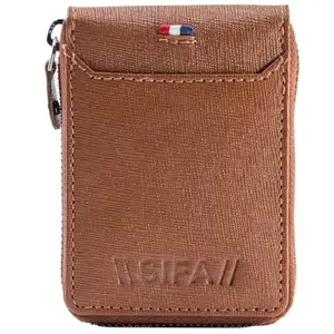 SIFA Leather RFID Card Holder for Men & Women, Metallic Zipper Closure,Credit & ATM Card Wallet (Set of 1,Tan)