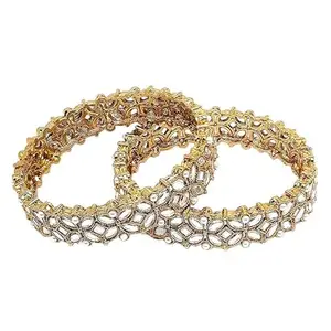 HERVERSE Glass Gold Plated Antique Kundan Bangle Jewelery Set for Girls and Women (Pack of 2) HV AD B-82 Gold 2.6