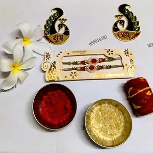 Herbigiri Elegant Rakshbandhan Rakhi Combo | Rakhi For Brother, Bhaiya, Bhai & Bhabhi| Rakhi Rituals| Rakhi Set for Bhaiya Bhabhi with tilak kit