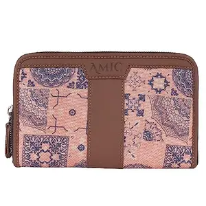 Amic Handcrafted Vegan Leather with Jute Printed Chain Wallet (Baby Pink Mandala)