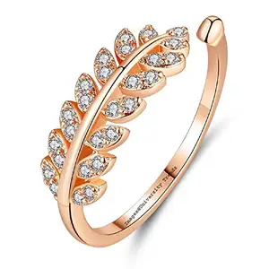 University Trendz Rosegold Plated Adjustable Leaf Ring for Women's and Girls