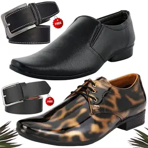 Attractive Formal Shoes/Party Shoes/ 2 Shoes Combo with Free 2 Belt for Men and Boys (BAZAAR9873_PV-LNG-101) Multicolor