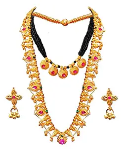 3 Necklace Set Amazing and Maharashtrian Jewellery Set - Kolhapuri Saaj Traditional Necklace Set, Classy Mangalsutra Thushi Set For Women Stylish And Thushi Jewellery Set For Women Stylish