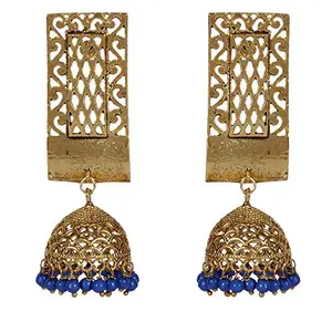 Shining Diva Fashion Latest Pearl Jhumki Traditional Earrings for Women and Girls (Dark Blue) (10288er)