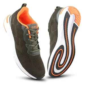 FUEL Rockstar Sports Shoes for Men, Lace-Up with Style & Comfort, Lightweight Anti Skid Shoe for Running, Walking, Gym, Trekking and Hiking, Casual Footwear for Gents Olive/Orange