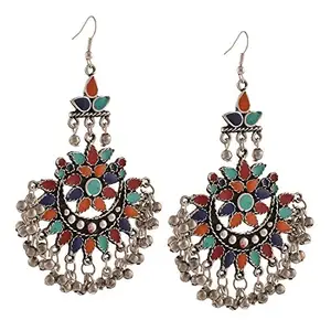 Luxury Jewels Contemporary Oxidized Silver Earrings for Women & Girls, Multicolor